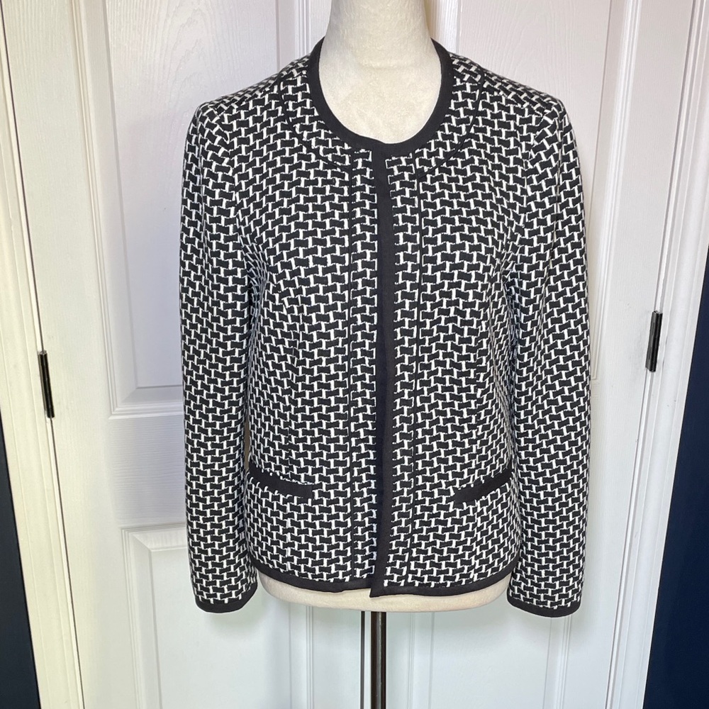 Christopher & Banks Black and White‎ Patterned Blazer Open Front Size Small